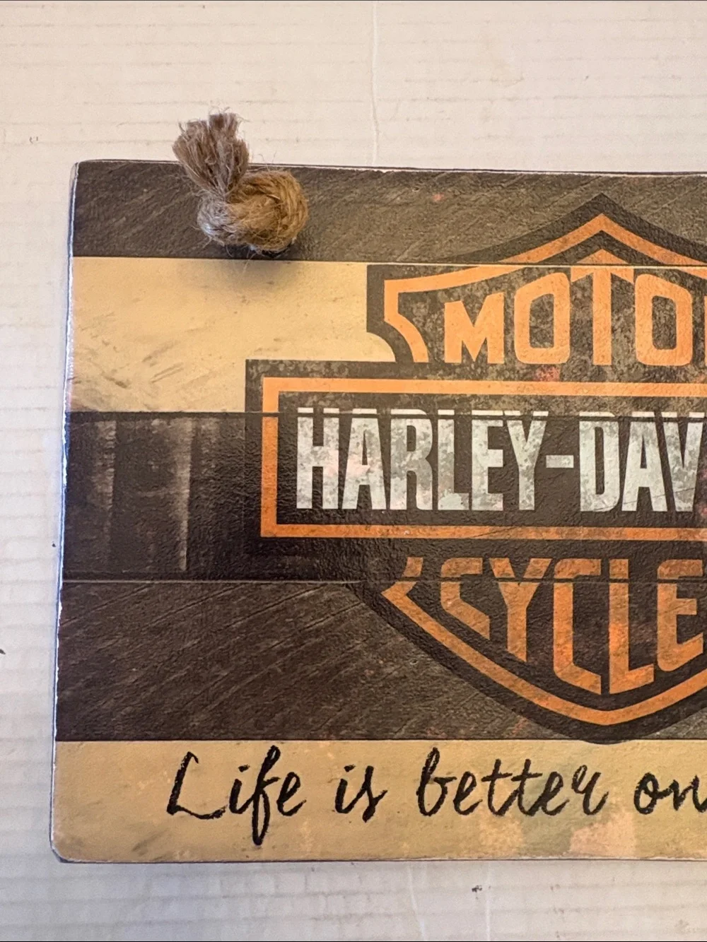 Harley-Davidson Wood Shield Sign in Orange, Black and Cream